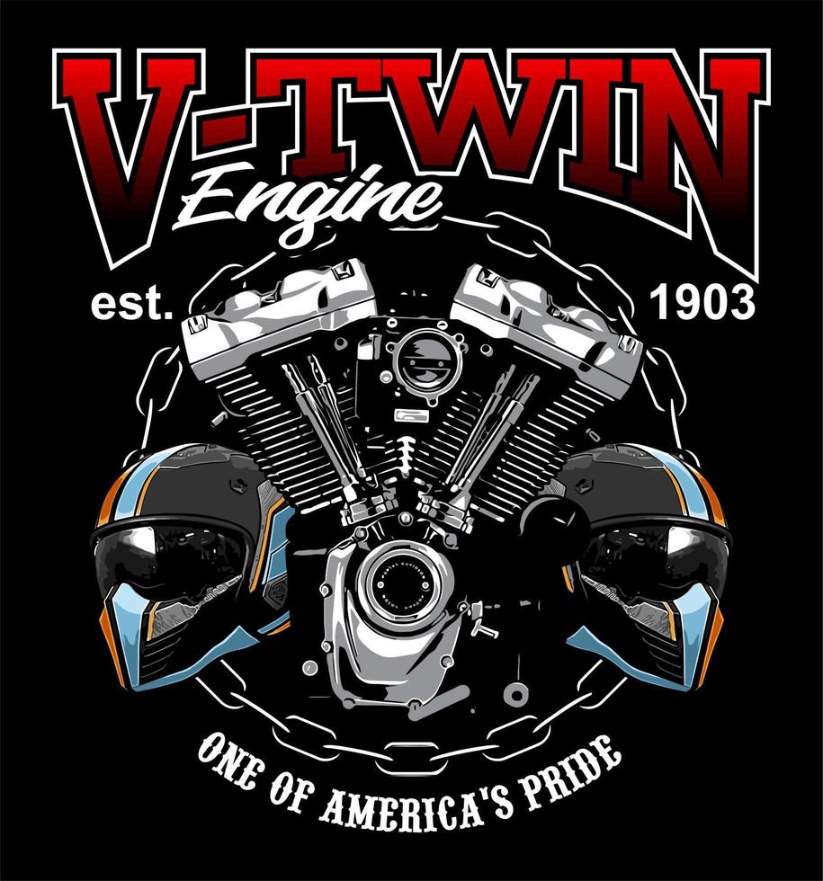 v twin engine and helmet vector template