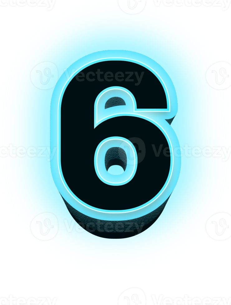 Neon 3d number 6 png