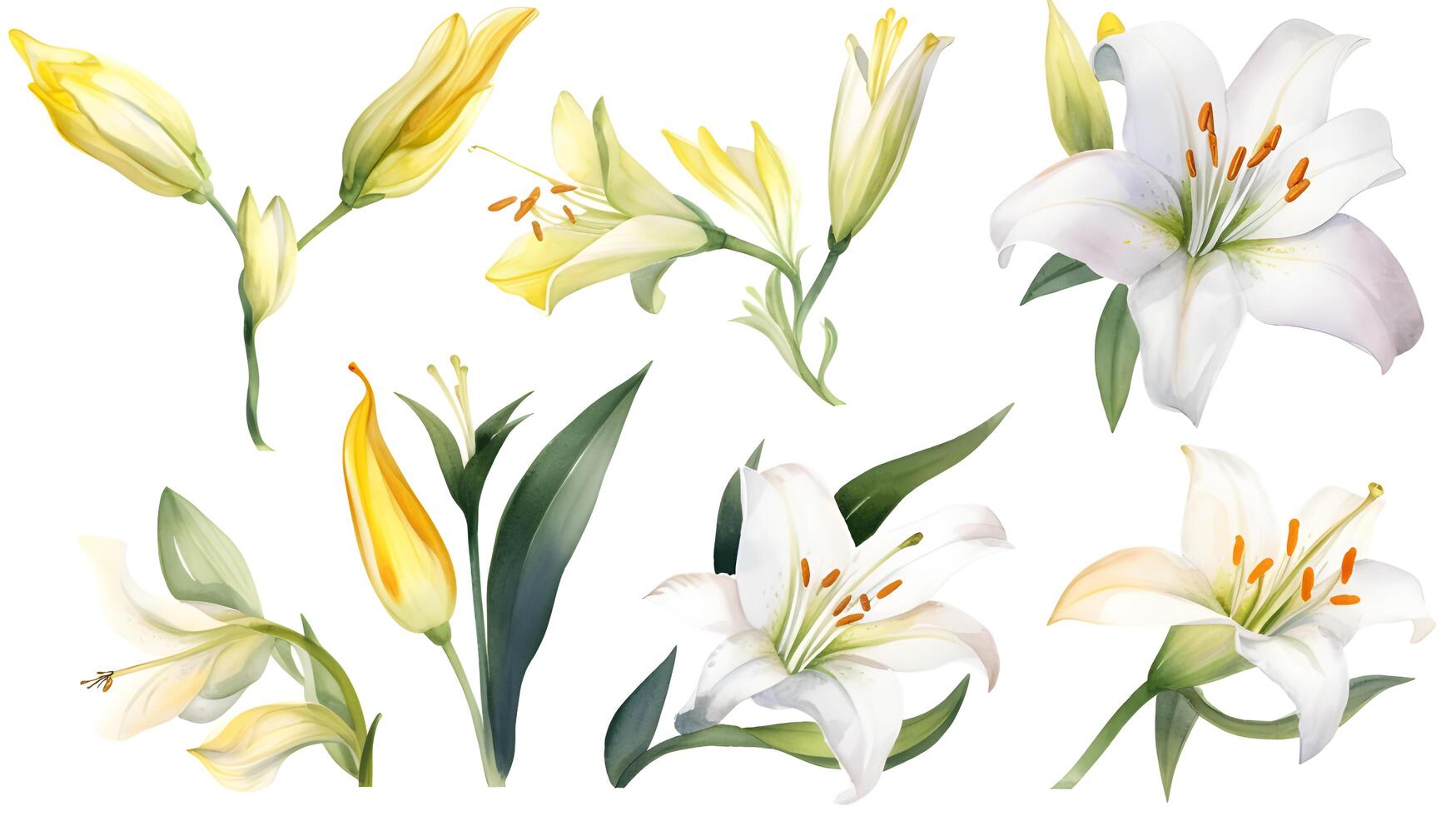 the yellow lily watercolor hand draw isolated on the white background. photo