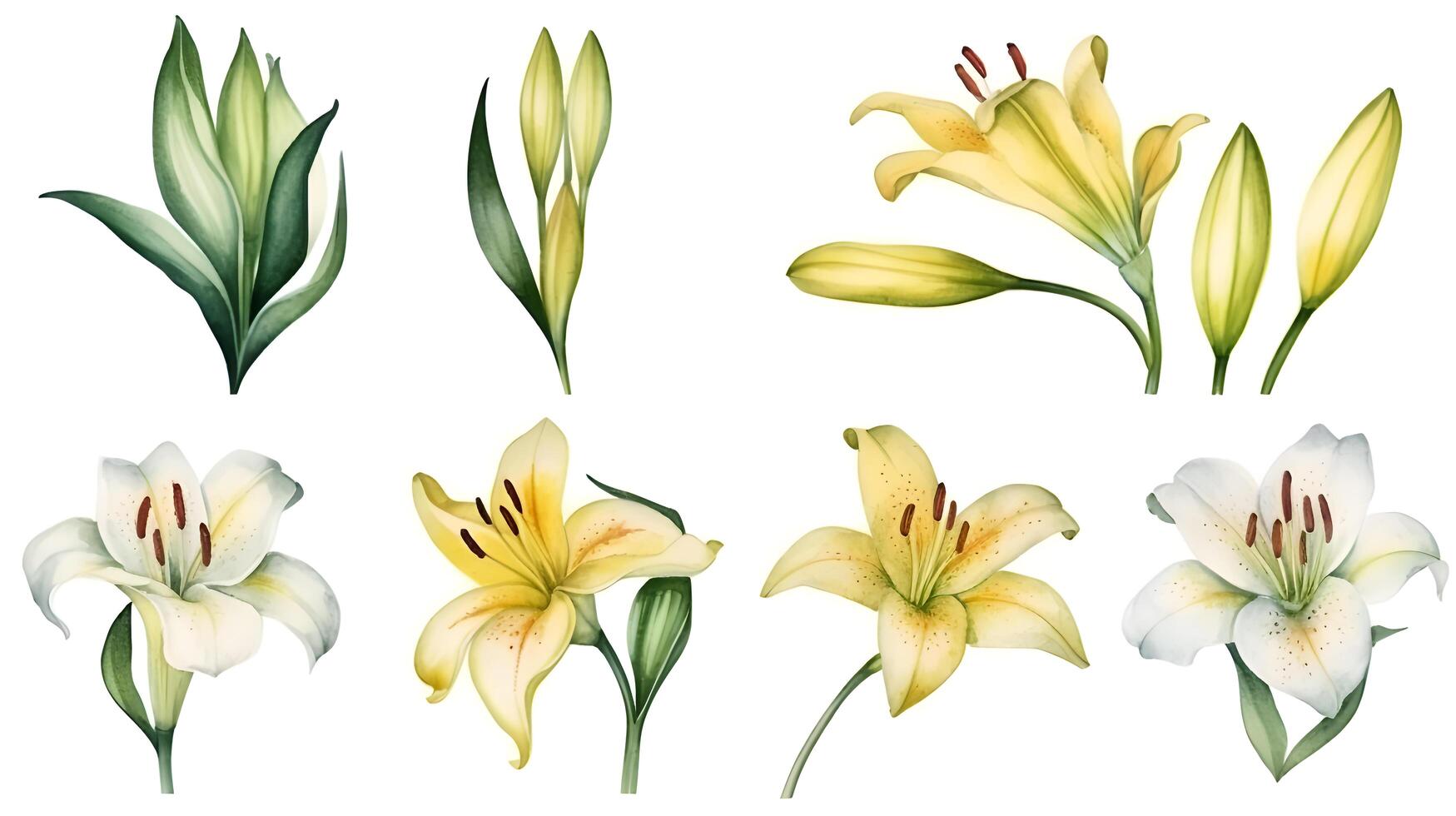 the yellow lily watercolor hand draw isolated on the white background. photo