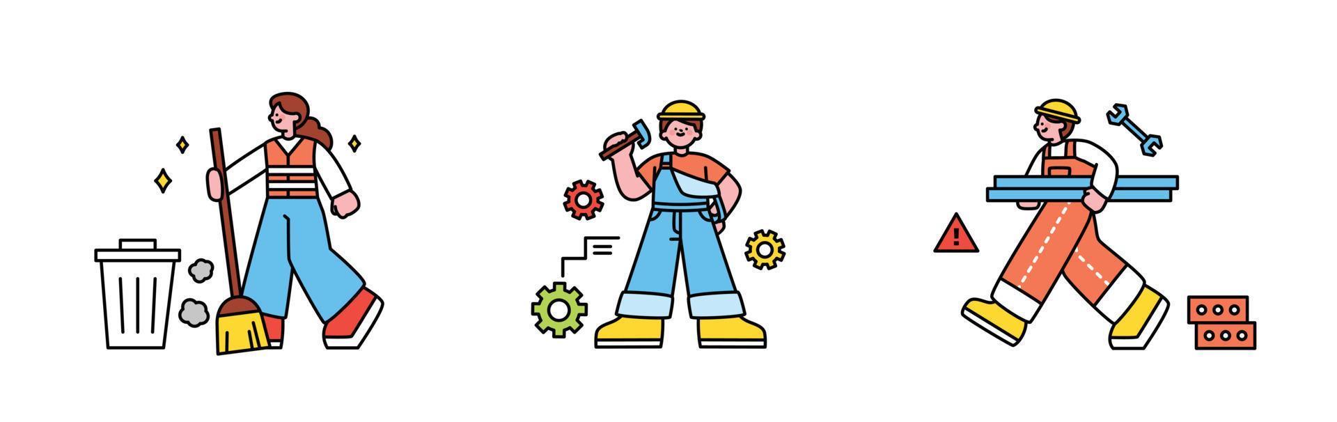 Labor Day. people who are working. Street cleaners, factory engineers, construction workers. vector
