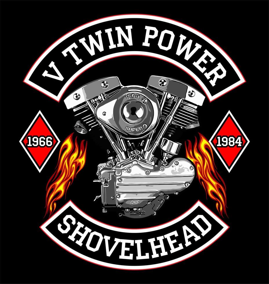 v twin engine and fire vector template