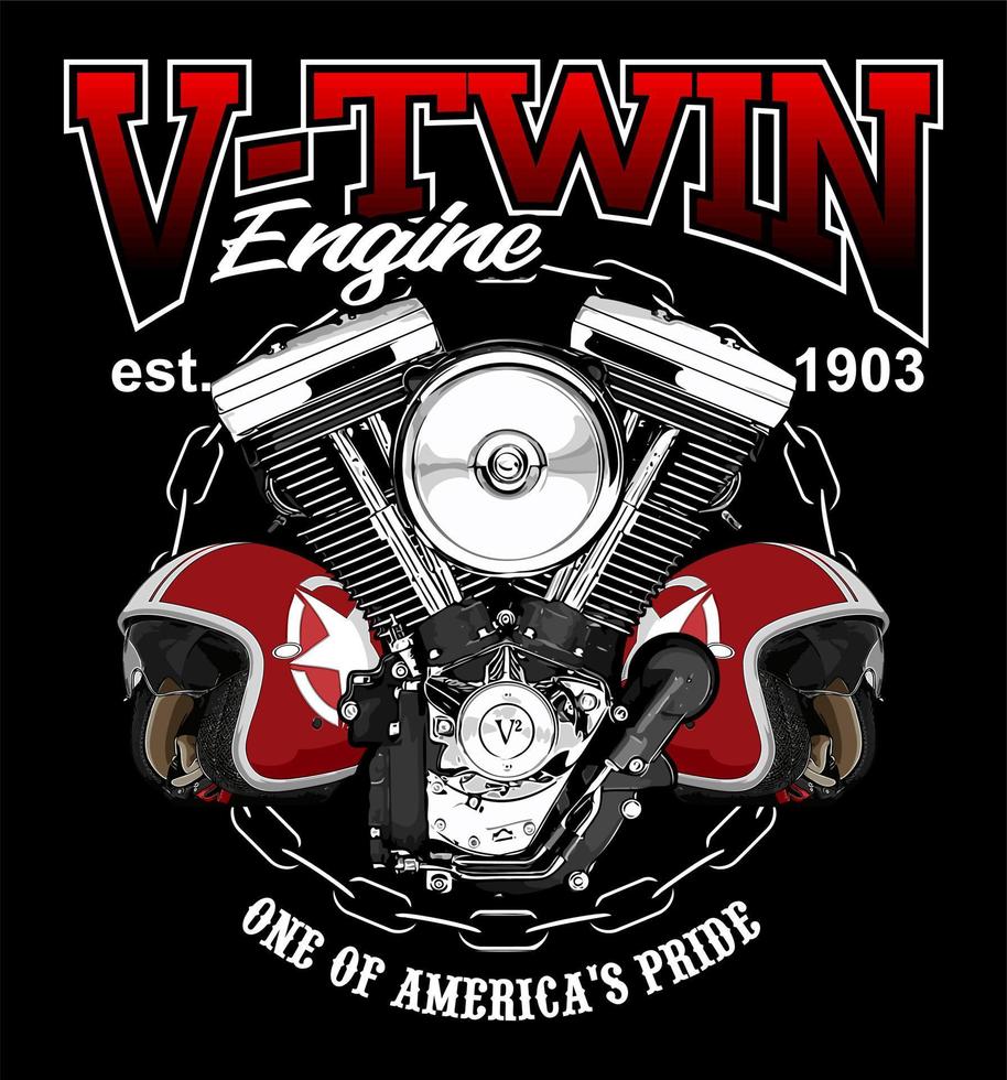 v twin engine and helmet vector template