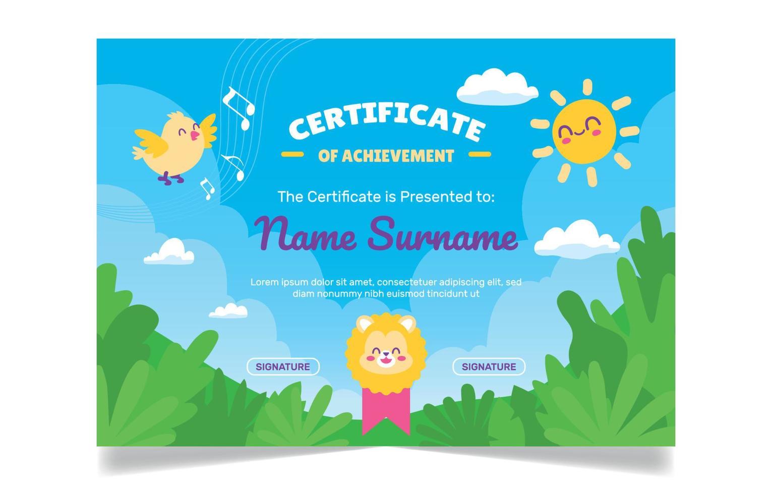 Cartoon Nature Certificate for Children in Cartoon Style vector