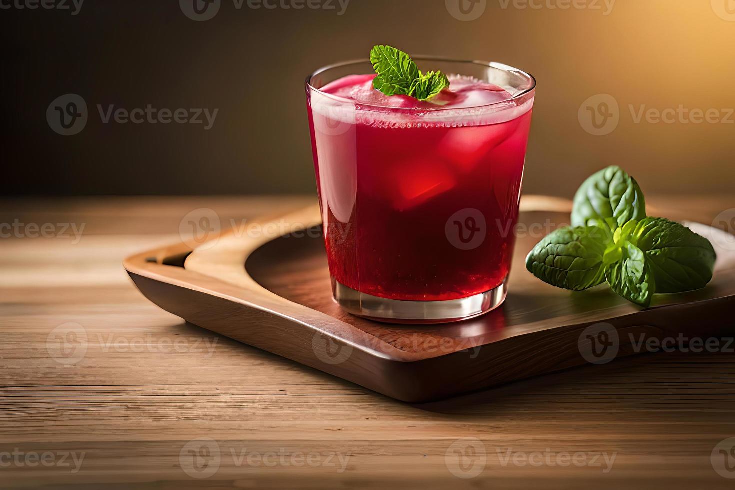 Refreshing Fruity Summer Drink on Table with Lemon and Mint photo