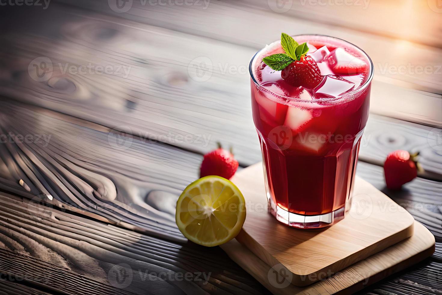 Refreshing Fruity Summer Drink on Table with Lemon and Mint photo