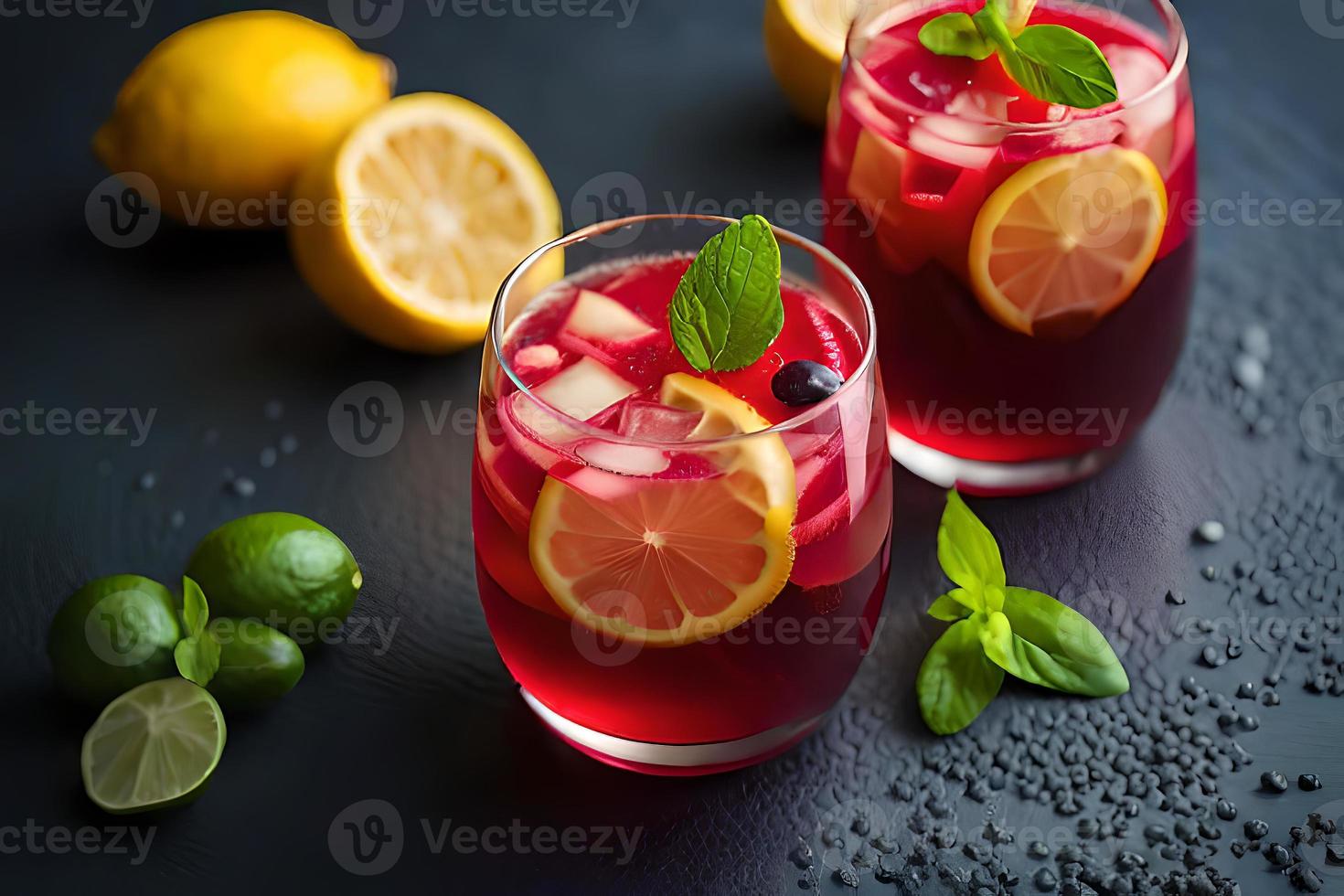 refrescante sabroso verano bebida en mesa con limón y menta foto