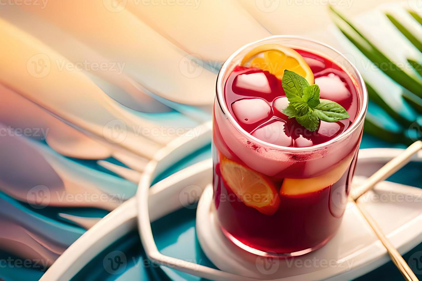 refrescante sabroso verano bebida en mesa con limón y menta foto