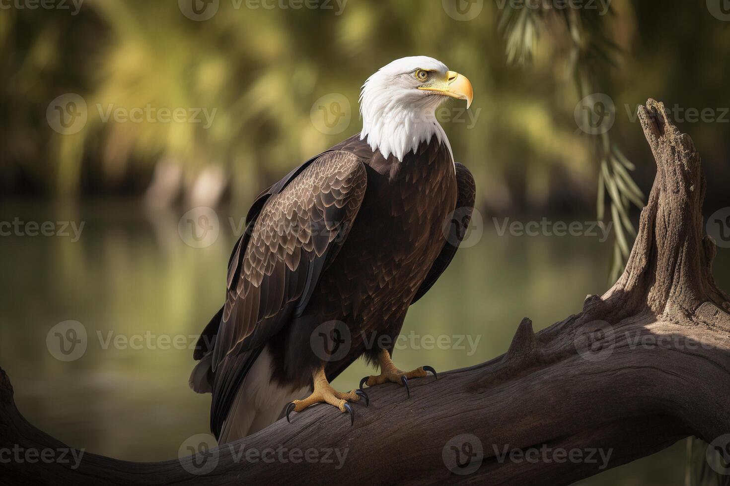 an eagle perched on top of a tree branch. photo