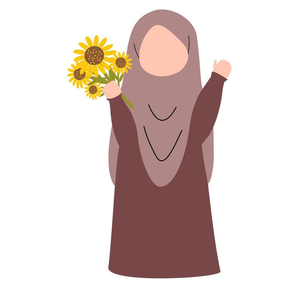 Muslim Girl with Flower Illustration vector