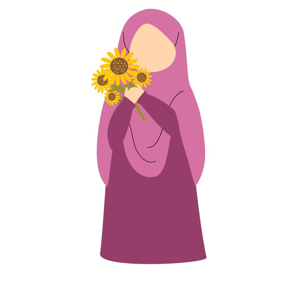 Muslim Girl with Flower Illustration vector
