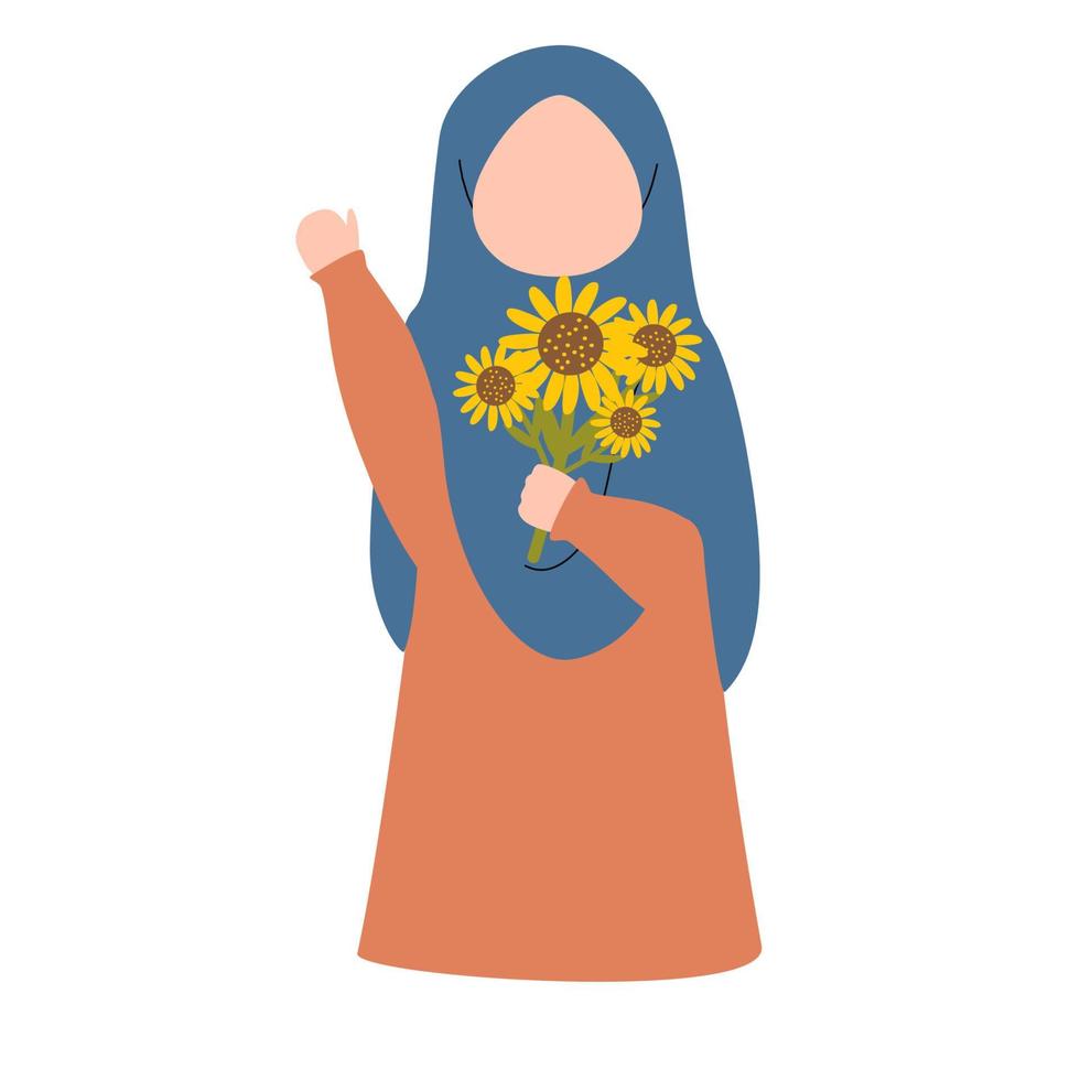Muslim Girl with Flower Illustration vector