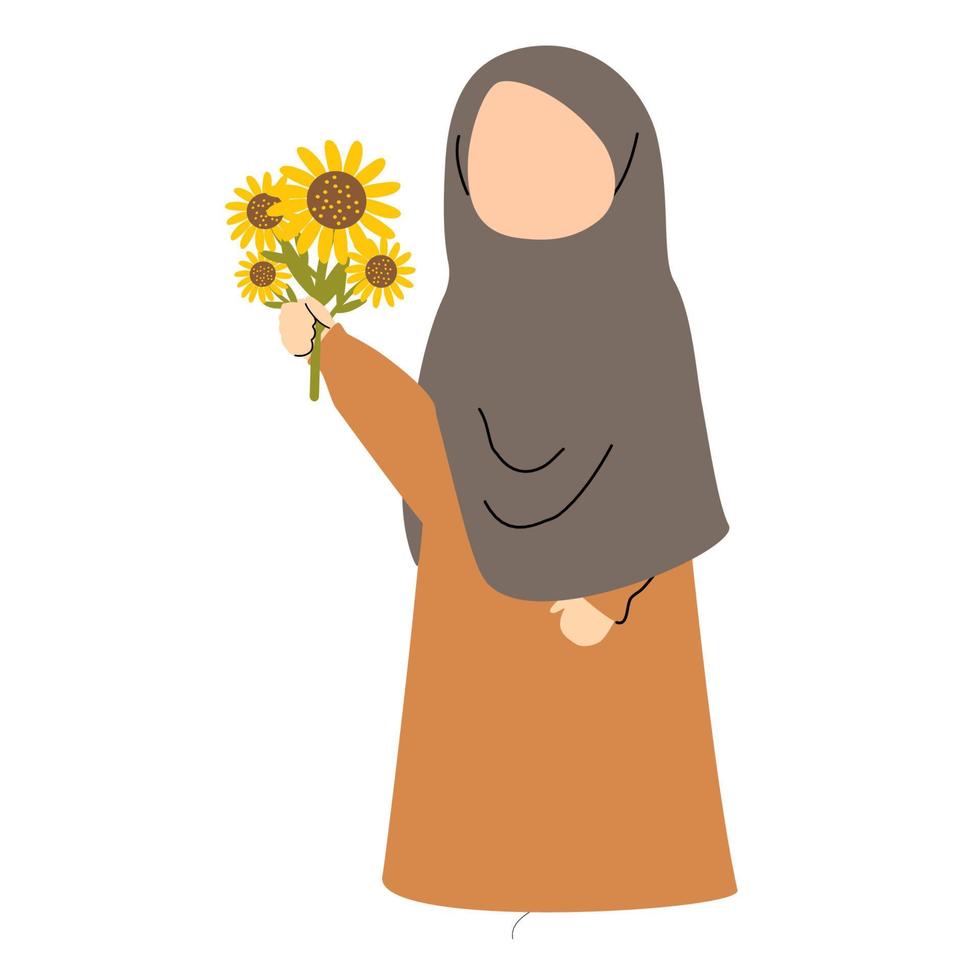 Muslim Girl with Flower Illustration vector