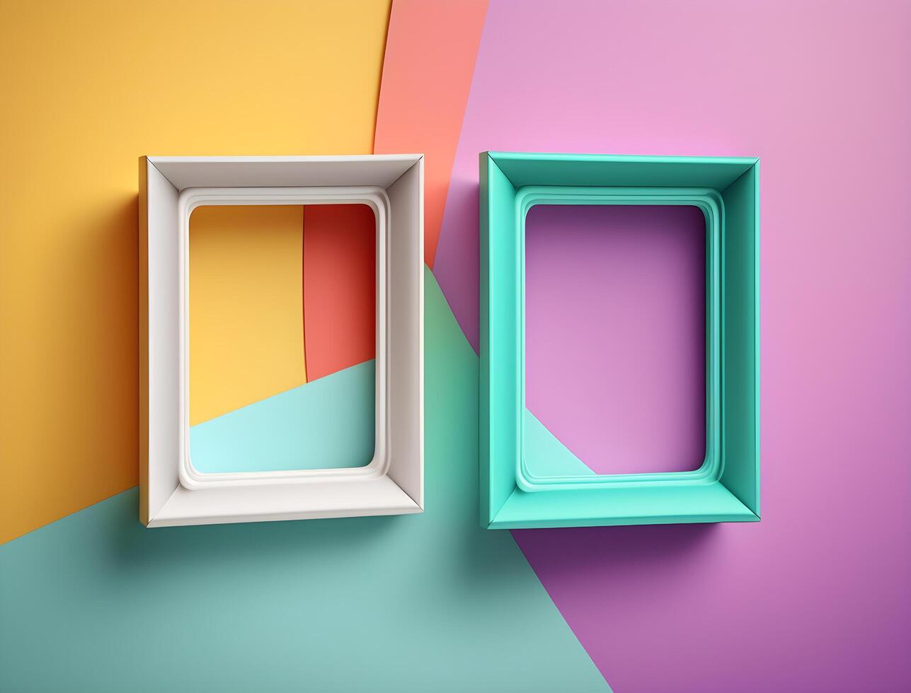 2 couple frames on colorful wallpaper, pastel color frames , photo