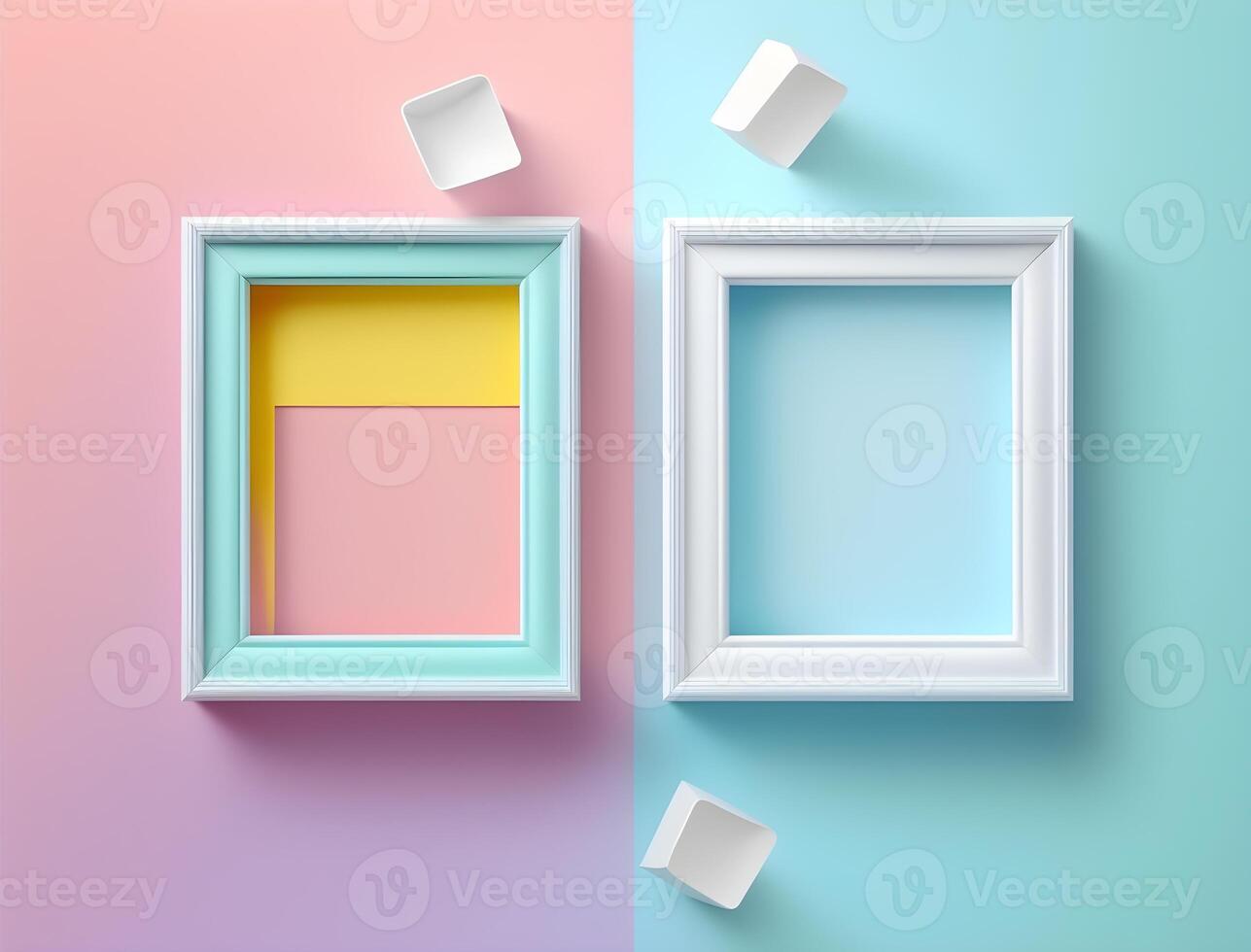 2 couple frames on colorful wallpaper, pastel color frames , photo