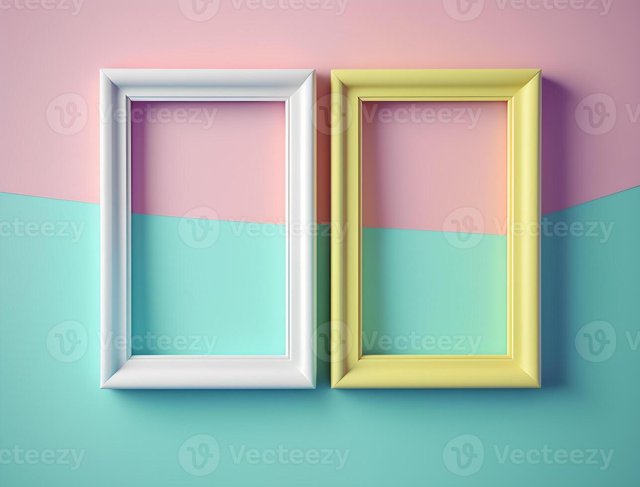 2 couple frames on colorful wallpaper, pastel color frames , photo