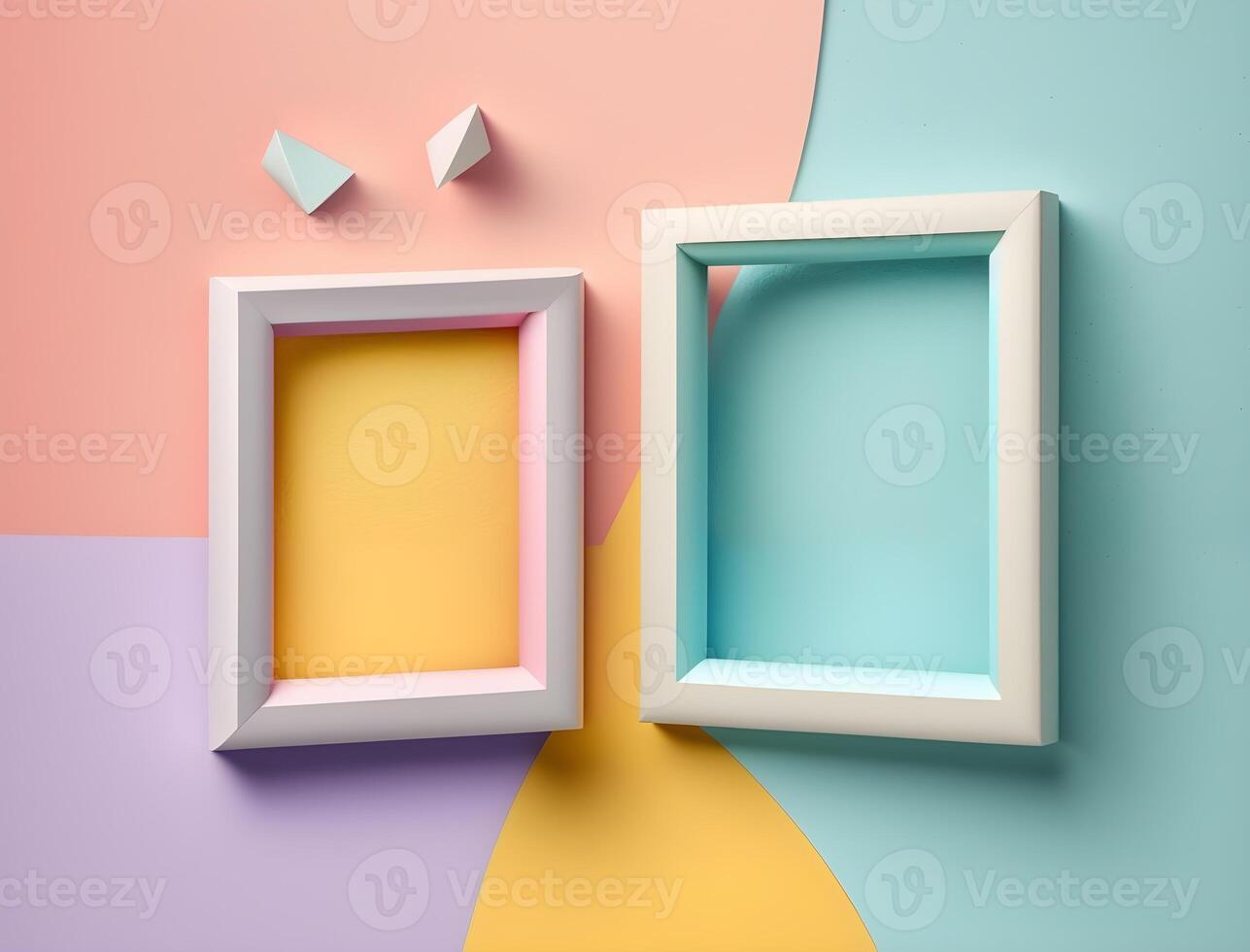 2 couple frames on colorful wallpaper, pastel color frames , photo