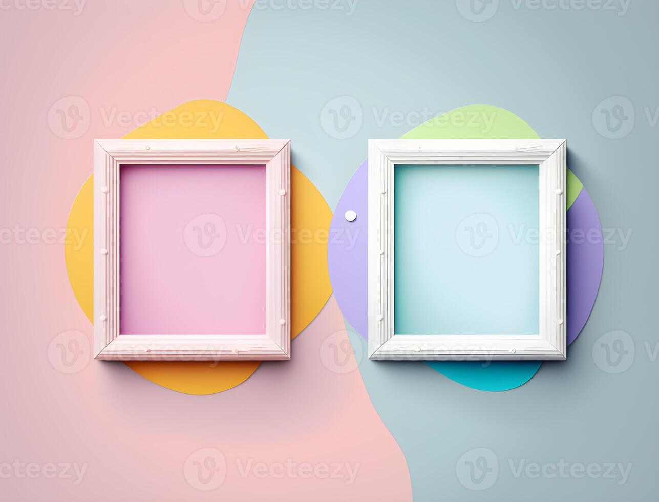 2 couple frames on colorful wallpaper, pastel color frames , photo