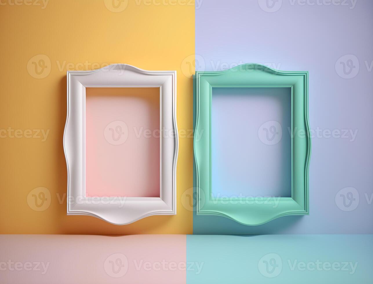 2 couple frames on colorful wallpaper, pastel color frames , photo