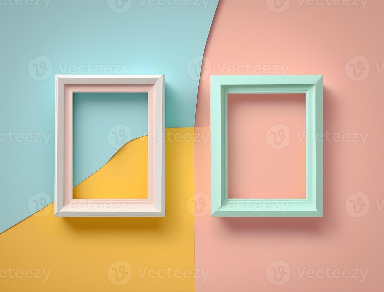 2 couple frames on colorful wallpaper, pastel color frames , photo