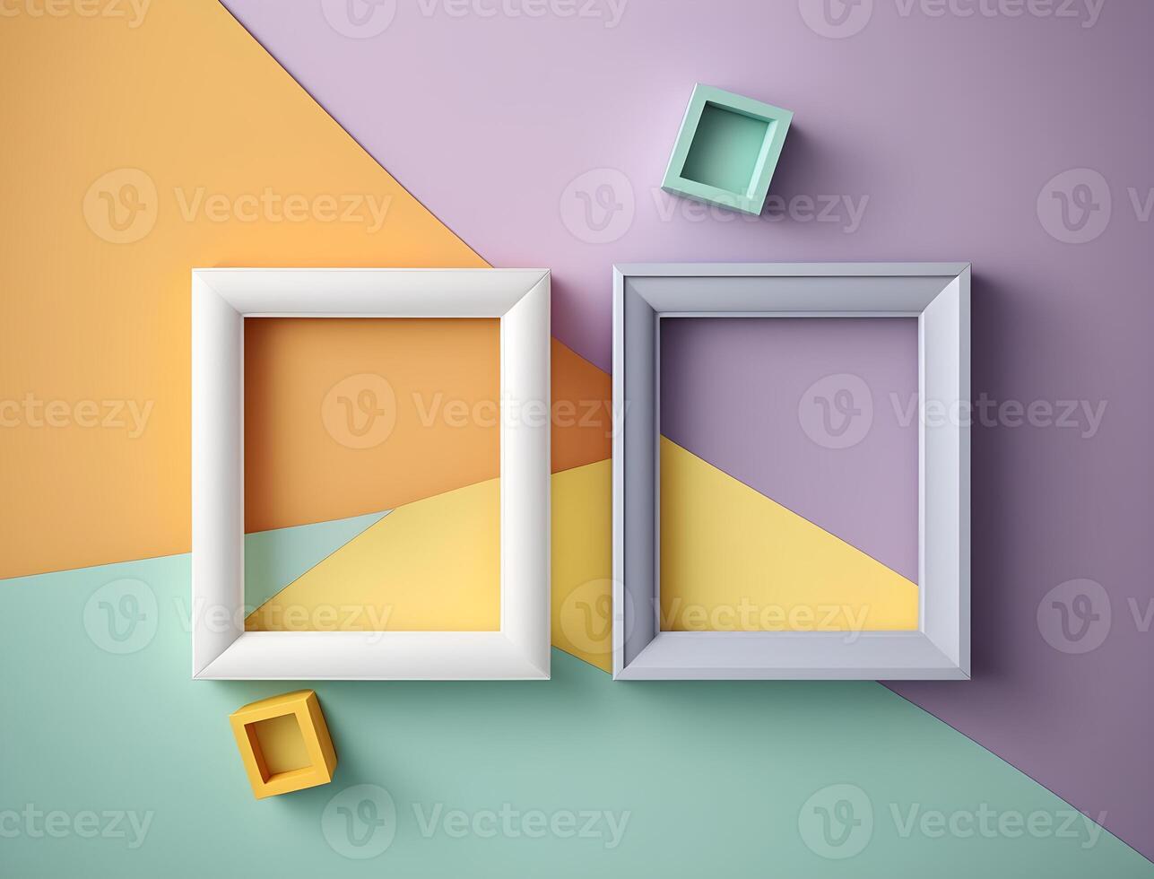 2 couple frames on colorful wallpaper, pastel color frames , photo