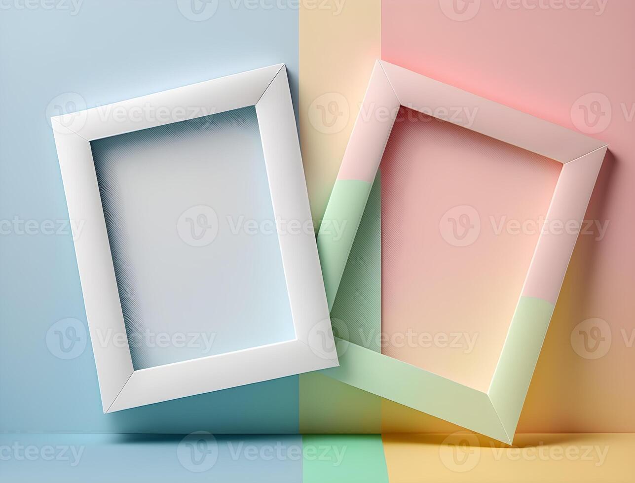 2 couple frames on colorful wallpaper, pastel color frames , photo