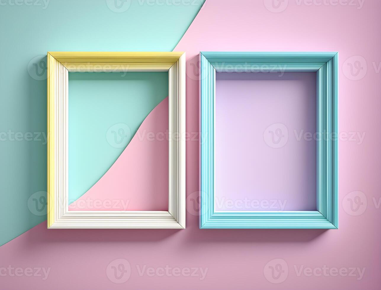 2 couple frames on colorful wallpaper, pastel color frames , photo