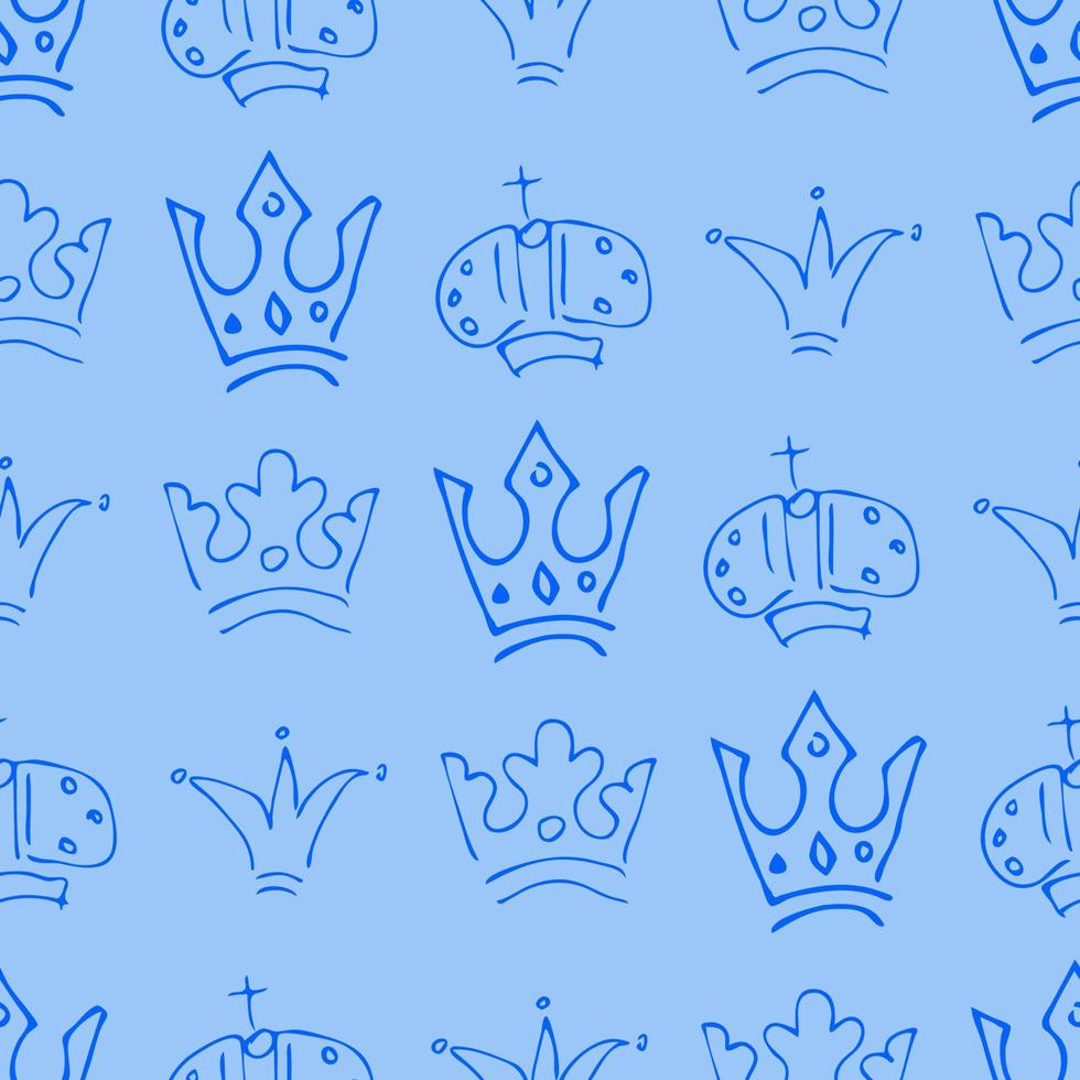 Hand drawn crowns. Seamless pattern of simple graffiti sketch queen or king crowns. Royal imperial coronation and monarch symbols. Vector illustration.