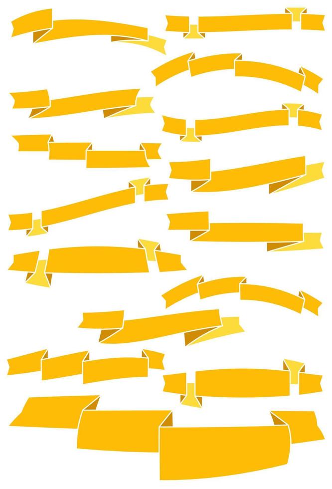 Set of fifteen yellow cartoon ribbons and banners for web design. Great design element isolated on white background. Vector illustration.