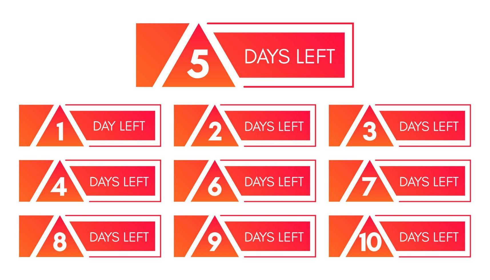 Number of days left. Set of ten red banners with countdown from 1 to 10. Vector illustration