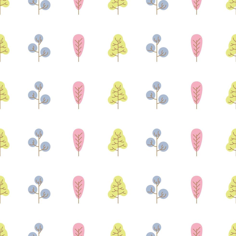 Seamless pattern with colored trees on white background. Vector illustration.