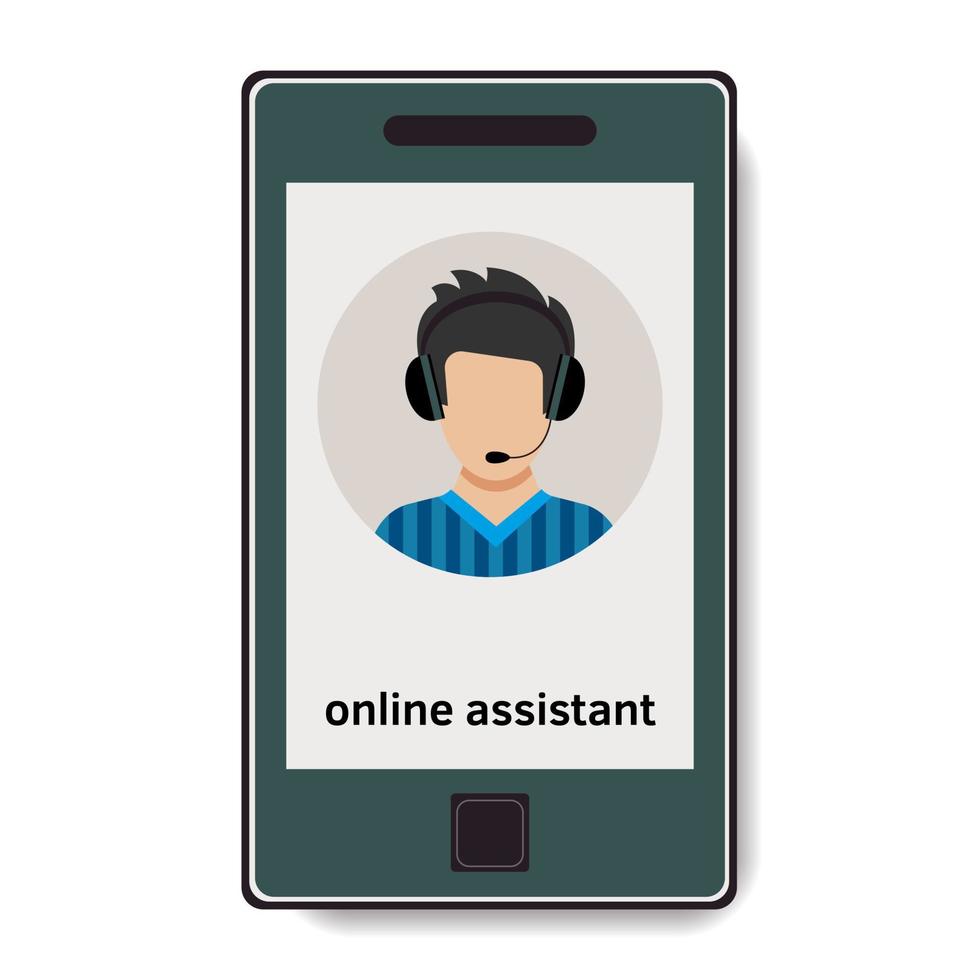 Mobile phone with online assistant who advises. Vector illustration