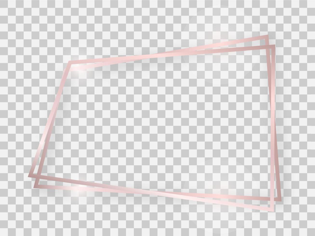 Double rose gold shiny trapezoid frame with glowing effects and shadows vector