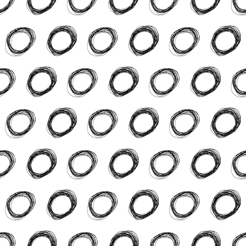 Seamless pattern with black sketch hand drawn pencil scribble ellipse shape on white background. Abstract grunge texture. Vector illustration