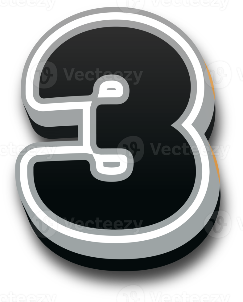 3d black and white color number png