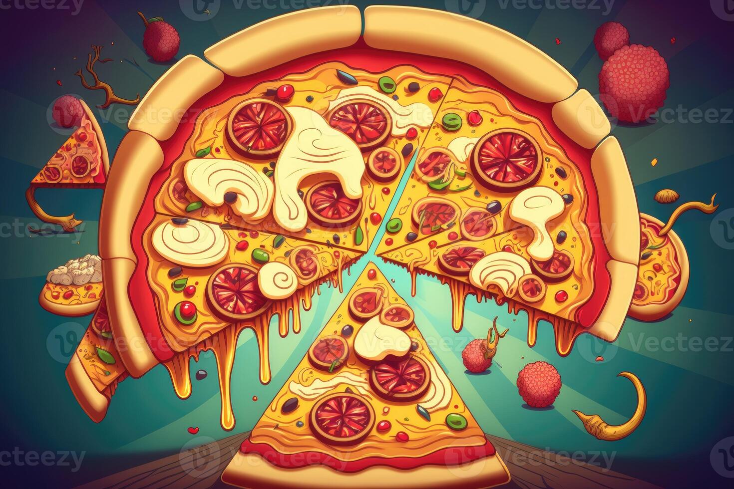resumen rápido comida Pizza dibujos animados estilo. ai generado foto