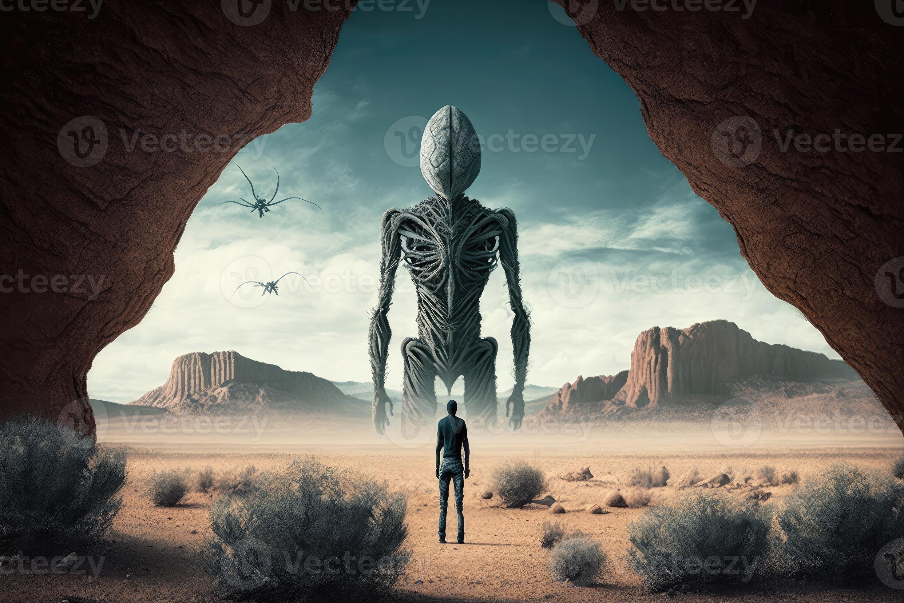 ai generado OVNI y extraterrestre concepto. imponente extraterrestre