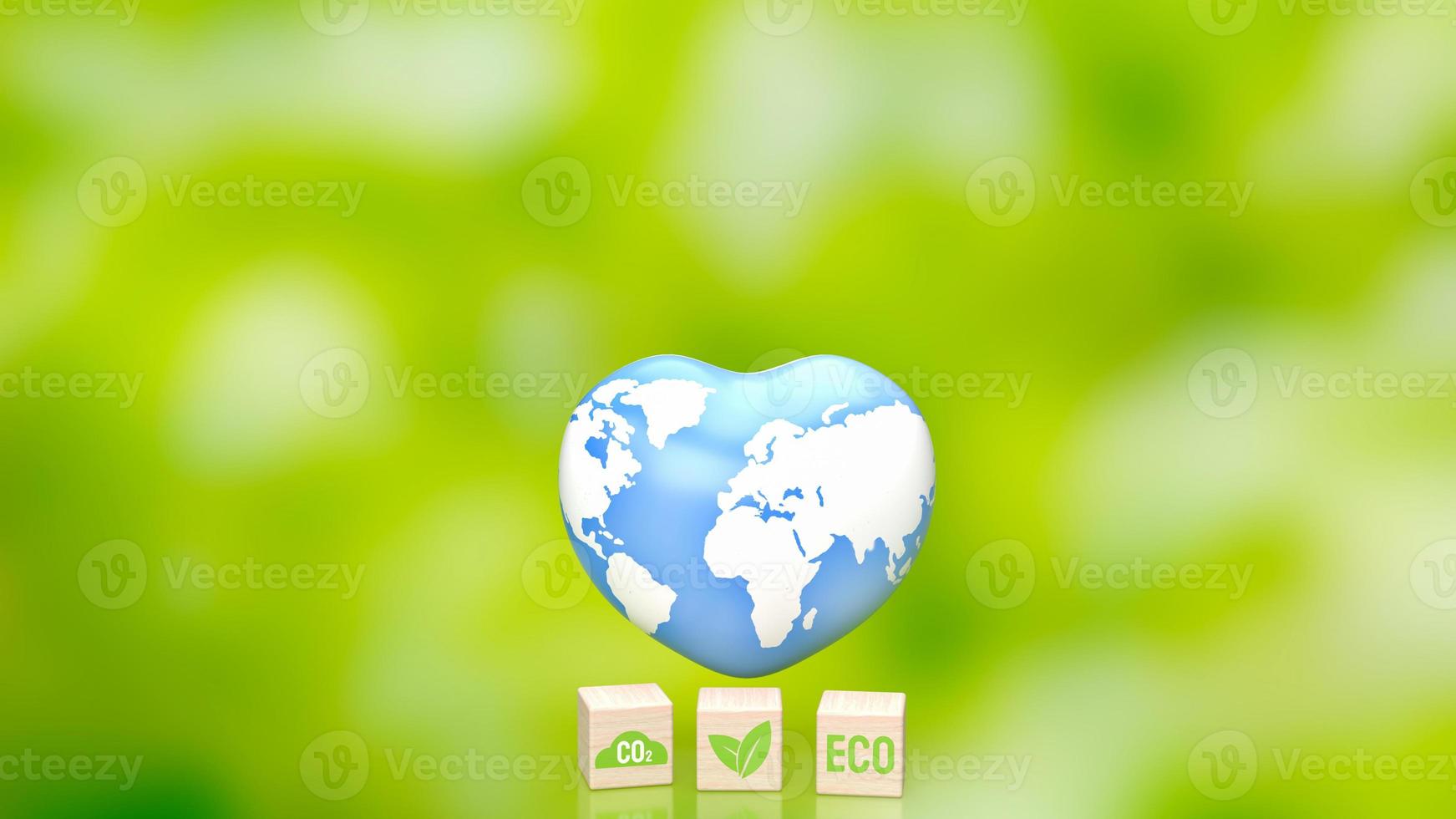The earth  map on heart for eco concept 3d rendering photo