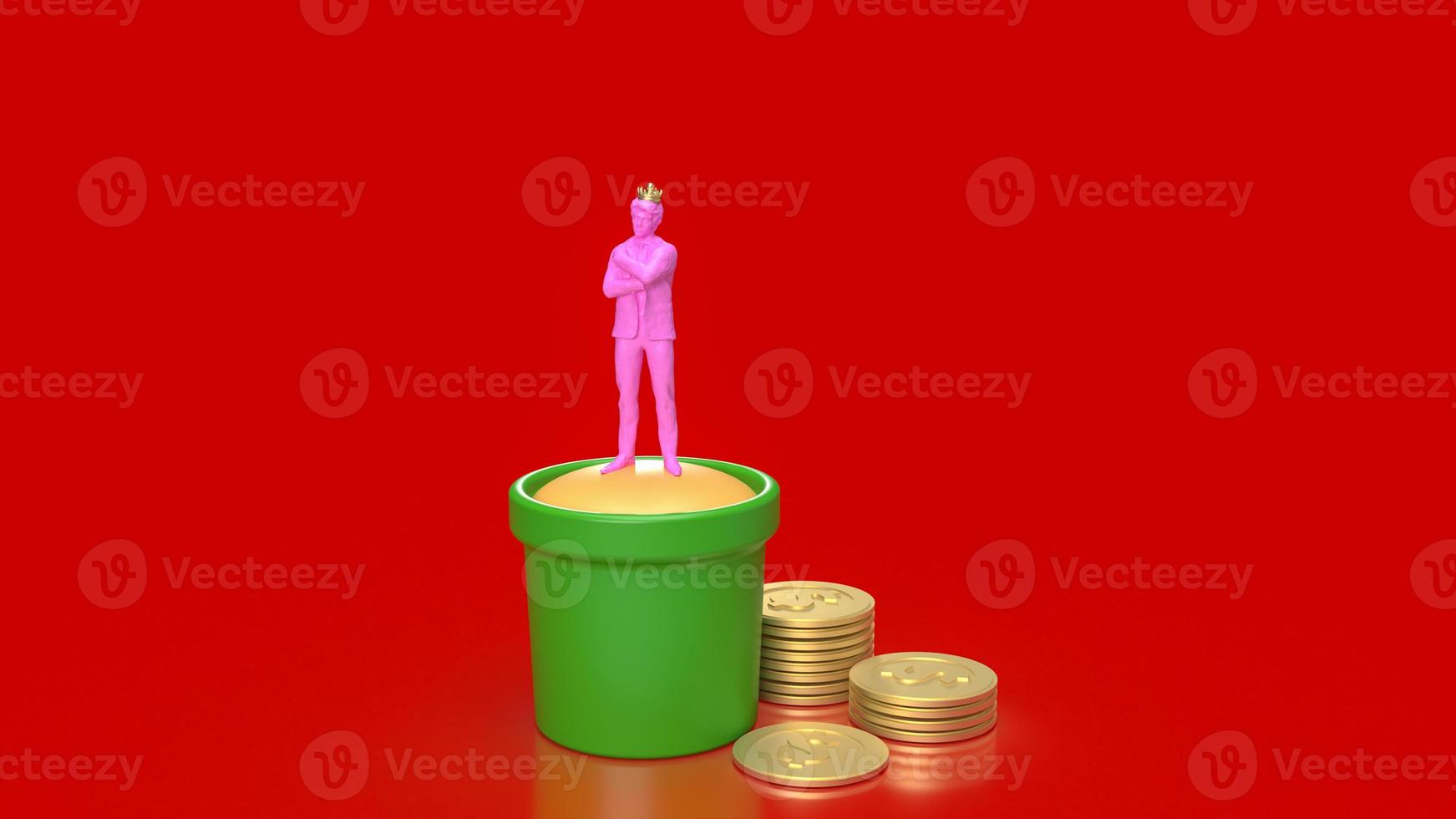 pink figure business man and coins 3d rendering photo