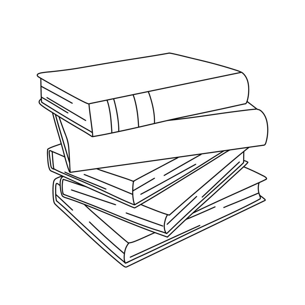 Vector line books stack. Outline illustration isolated on white. Book stack icon