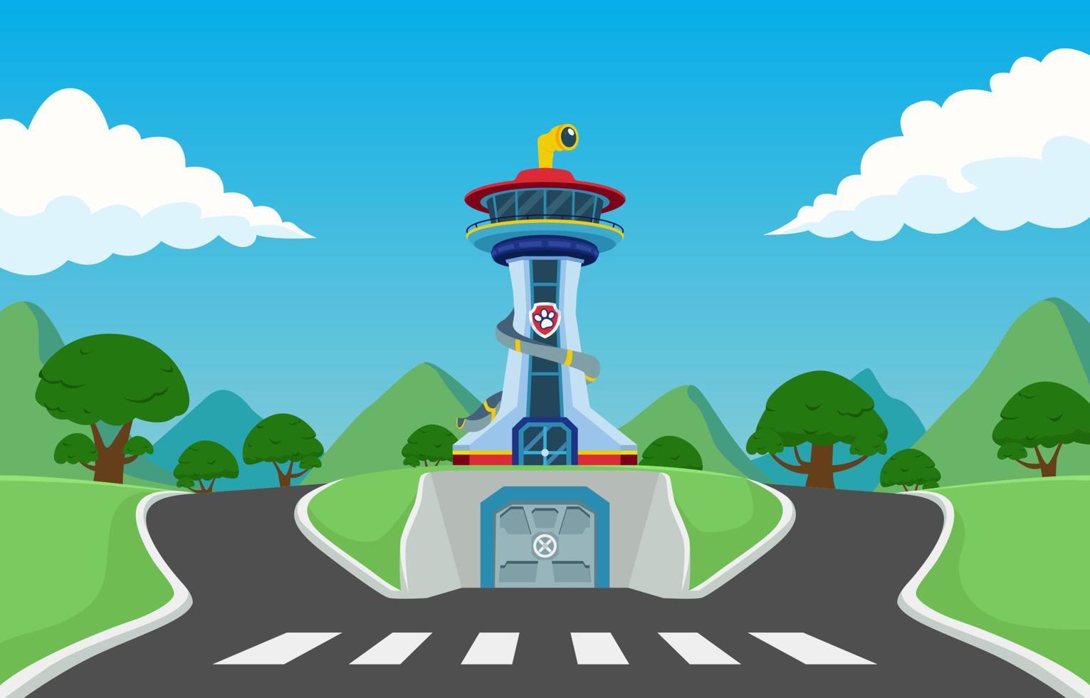 Cute Dog Police Patrol Tower Background vector