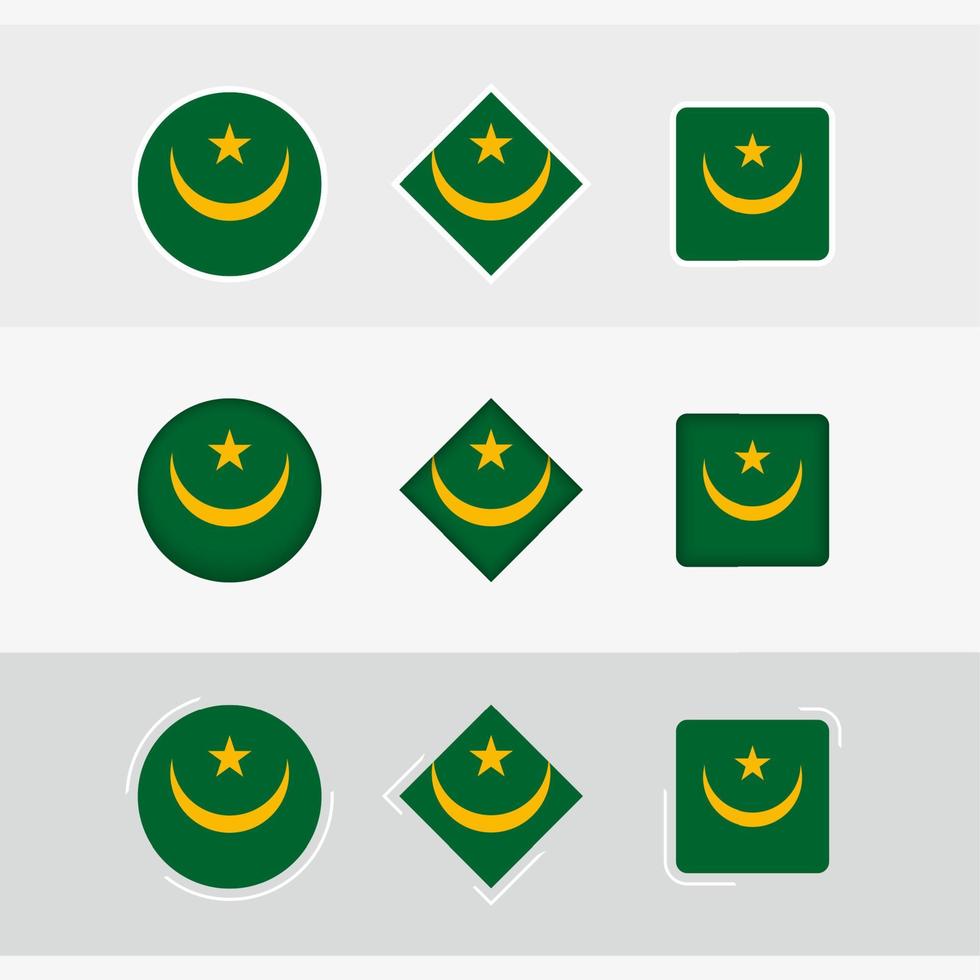 Mauritania flag icons set, vector flag of Mauritania.