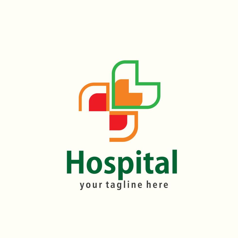 health logo design for hospital, clinic, pharmacy, or health products and business company, with cross shape love line art in orange and green colors vector