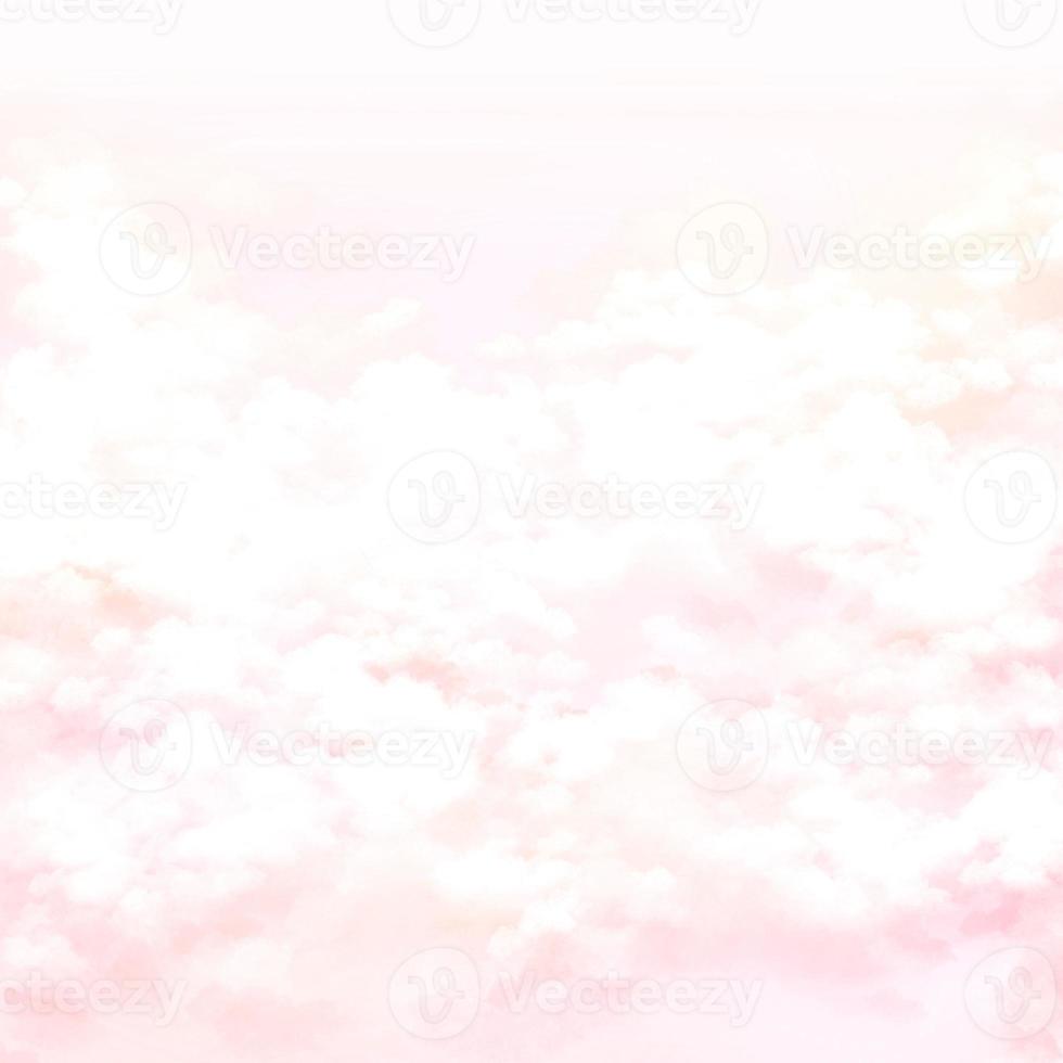 Cute pastel peach sky with clouds hand drawn background photo