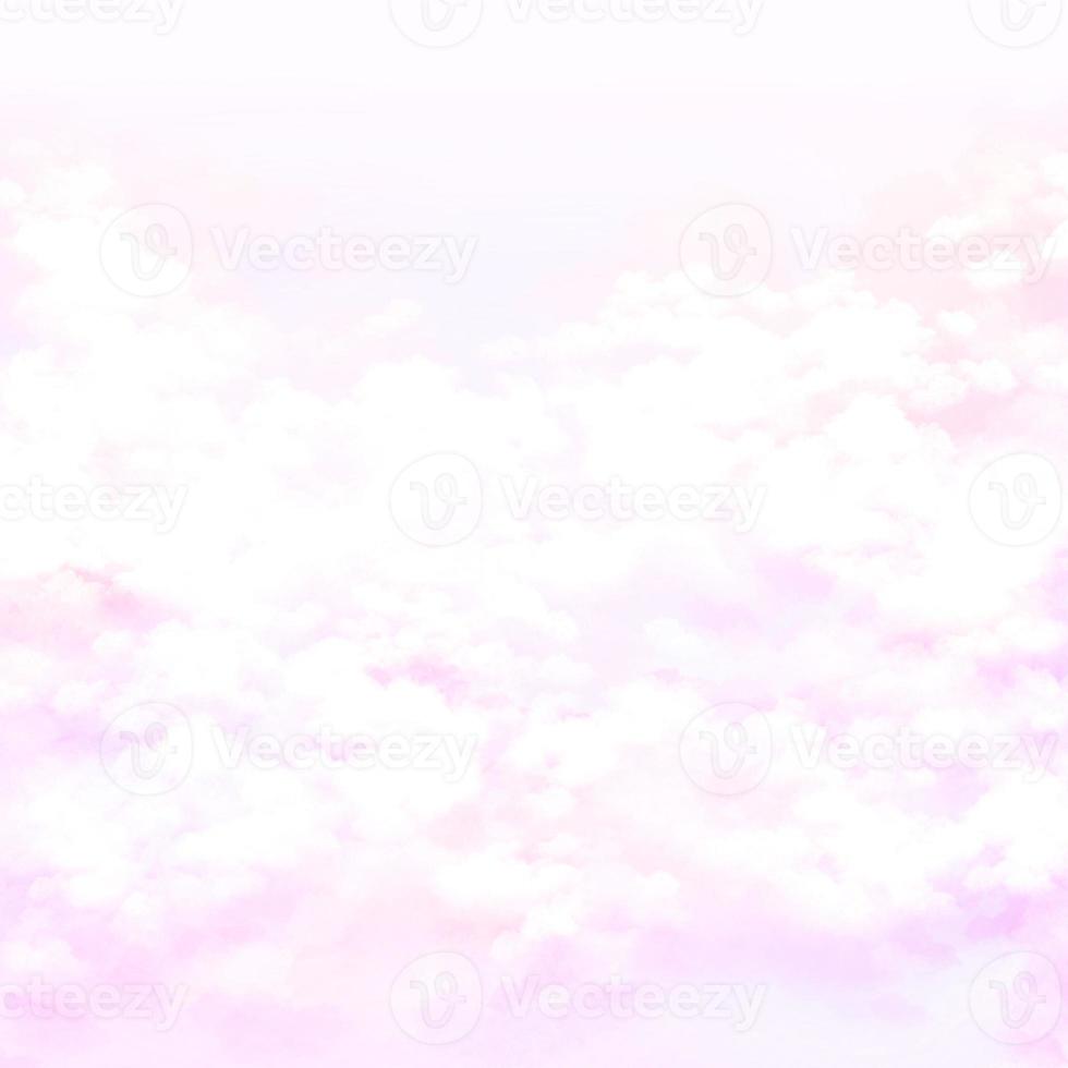 Cute pastel pink sky with clouds hand drawn background photo