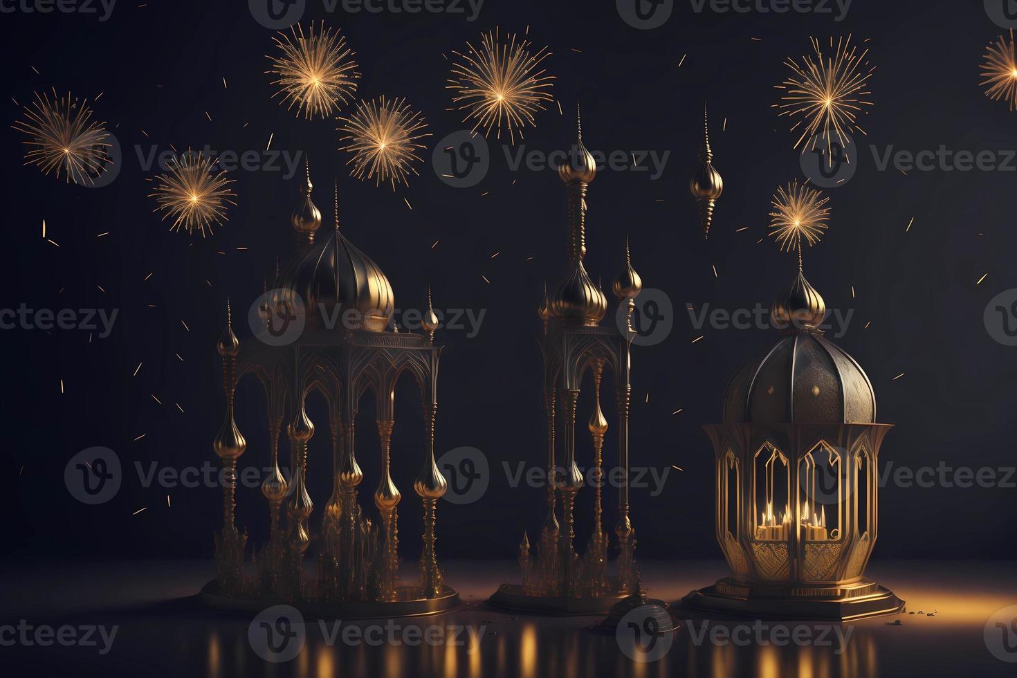 a lantern sitting on top of a table next to a lamp, a digital rendering photo