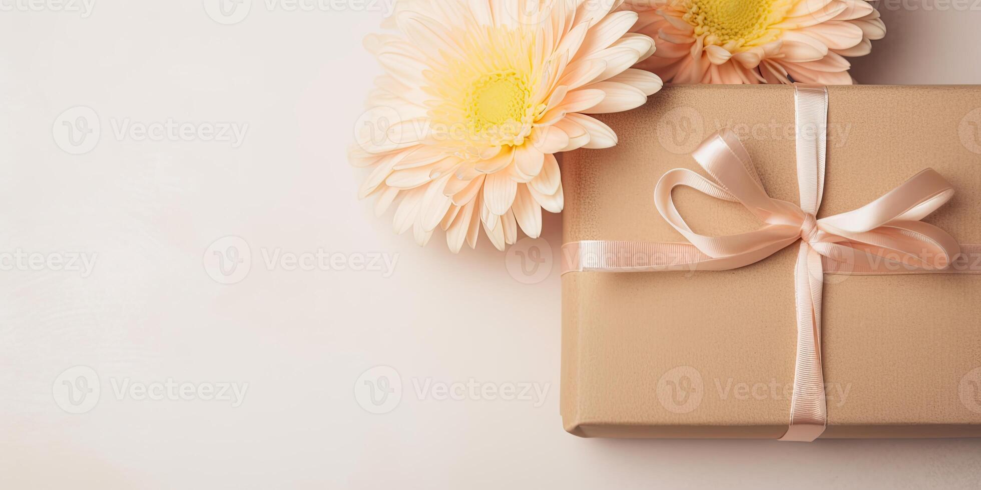 Colorful wrapped gift on a solid color background, with copy space, photo