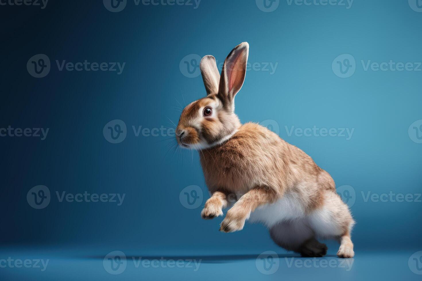 Cute Rabbit isolated on blue background. Created photo