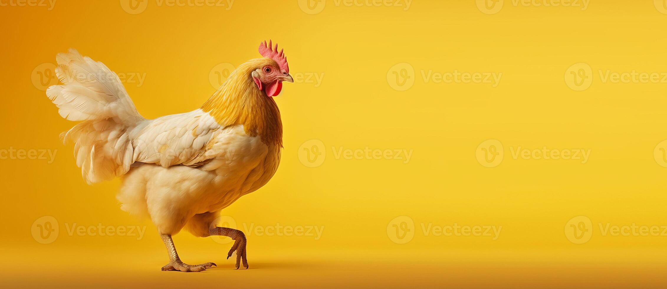 Chicken isolated on yellow background. Created photo