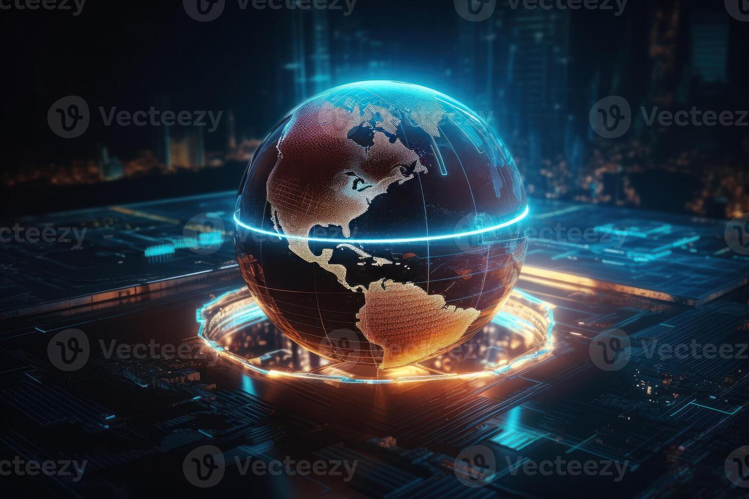 Futuristic cyber earth background, Digital world and Global network connection. photo